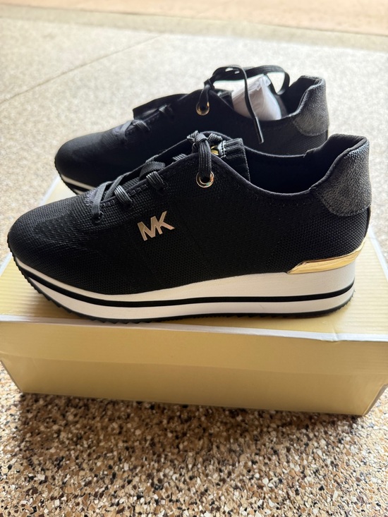 Michael Kors Shoes - Michael Kors Black Knit Platform Trainer Sneakers with Gold Accents
